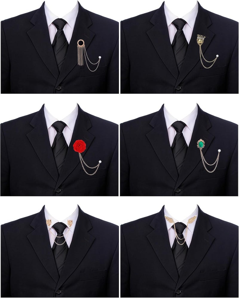 Tornito 9Pcs Tassel Chain Brooch Collar Pins Rose Flower Rhinestone Angel Wings Wolf Head Hanging Chains for Suit Lapel Tuxedo Shirts Tie Hat Scarf Brooch Pin Fashion Jewelry for Men's Accessories - Image 5